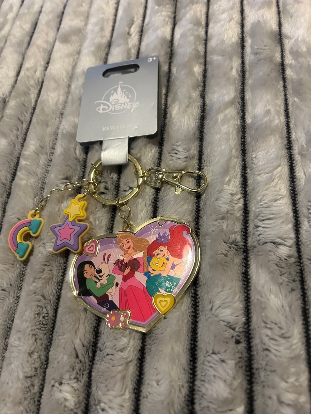 Disney Pink & Gold Princess Heart Keychain with Star and Rainbow Charms